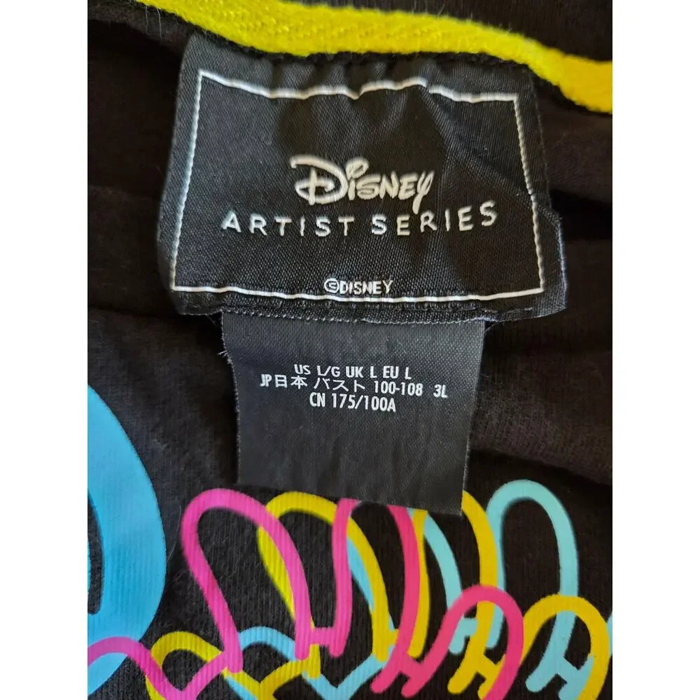Disney Artist Series Mickey‎ Mouse Glitch T-Shirt Mens Large Black Neon Pocket